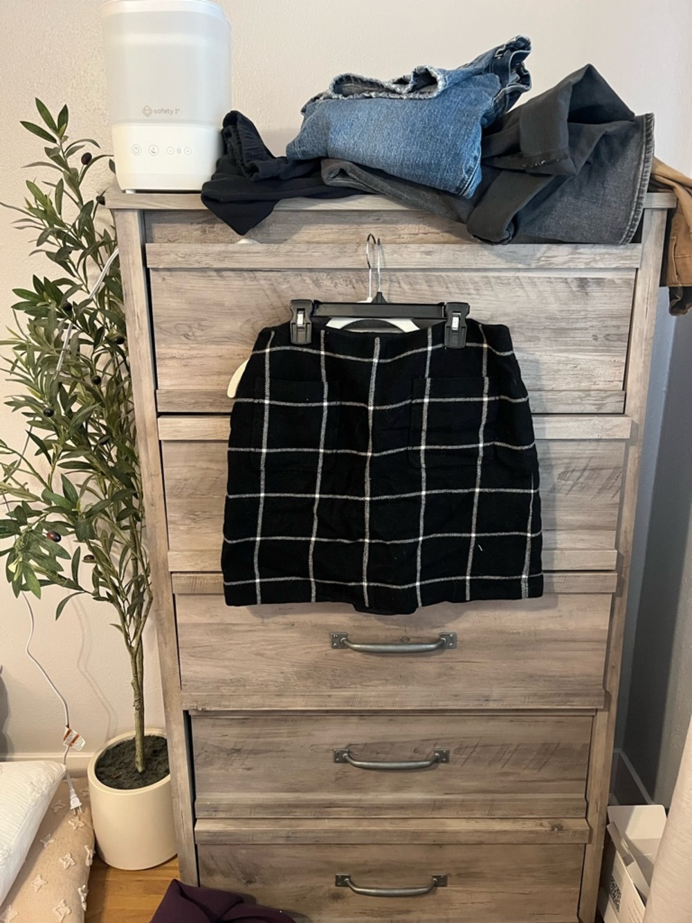 Madewell Black Windowpane Plaid Mini Skirt